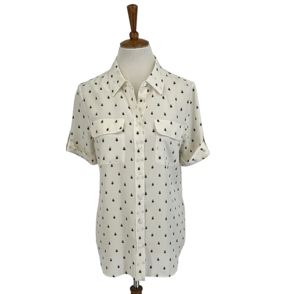Equipment Silk Bee Print Short Sleeve Safari Shirt, Size M - Picture 6 of 15